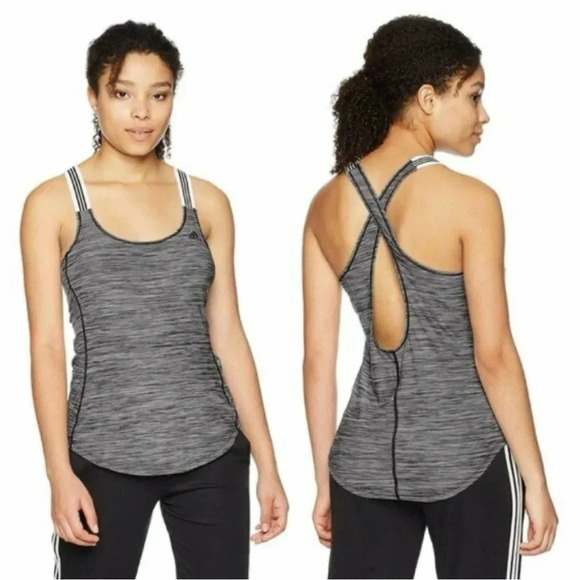 Adidas Criss Cross Back Performance Black Grey Tank Top Workout Sz S - Picture 1 of 9